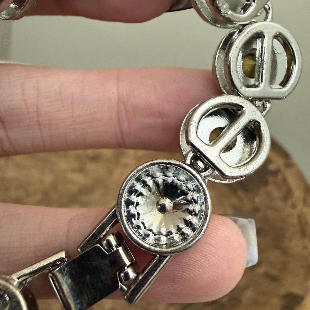 Rhinestone Silver Toned Halo Link Bracelet - Picture 5 of 6